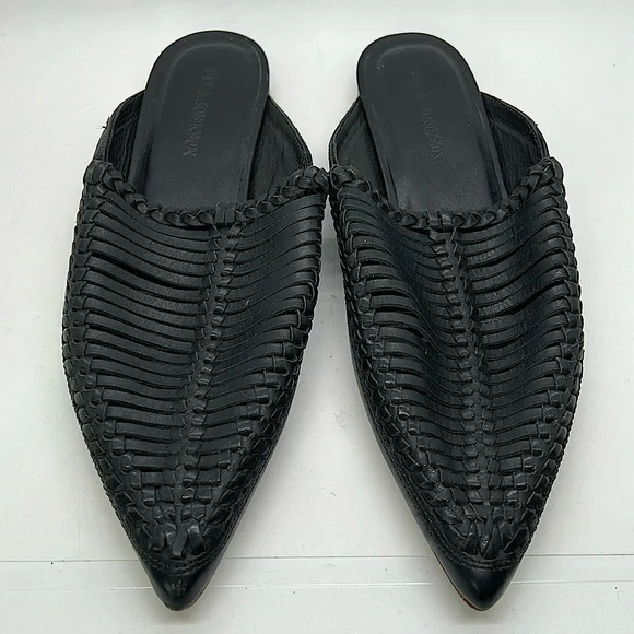Ulla Johnson Black Leather Pointed Toe Mules Slides Shoes **Sz 40/US 10** 🌺🌺 - Picture 2 of 7